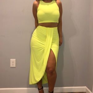 Neon Yellow Two Piece Skirt Set PLT